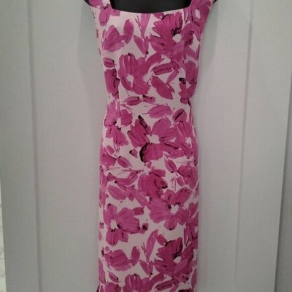 Kasper White & Pink Perfection Floral Sleeveless Lined Sheath Dress NWT Size 14 - Picture 5 of 5